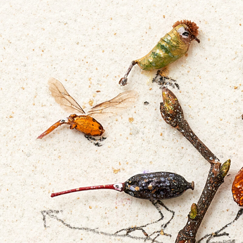 Ausschnitt aus Collage mit vogelartigen Wesen aus Pflanzenresten
