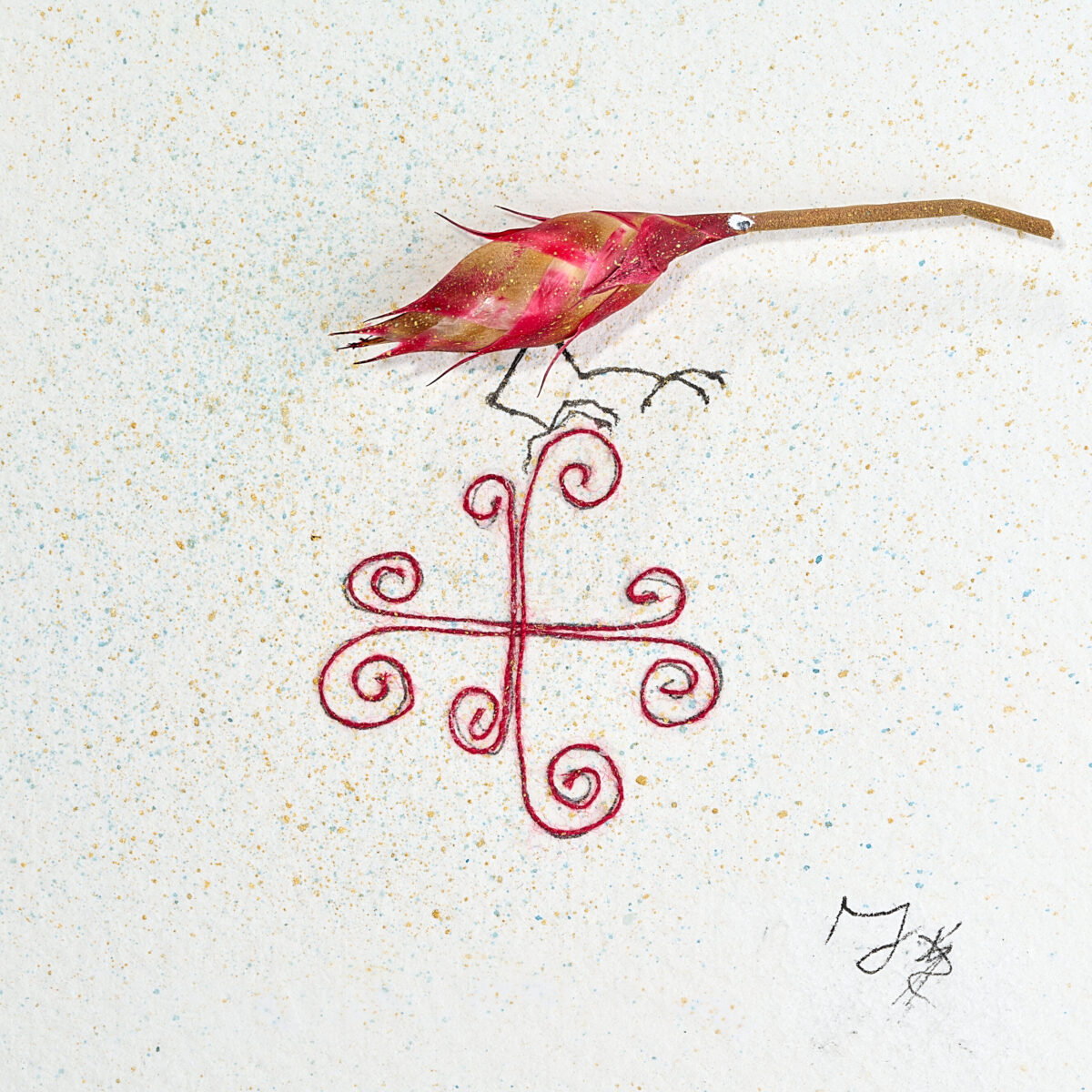 Collage mit stilisiertem Pyrmonter Ankerkreuz und Pflanzenrest von Magdalena Hohlweg