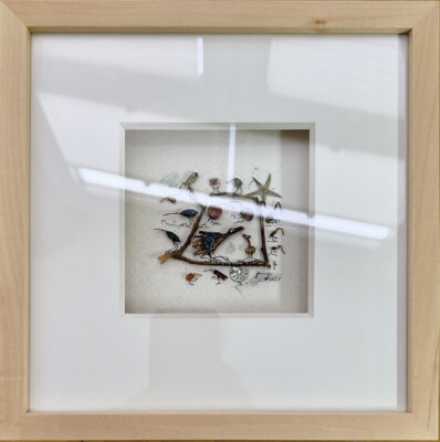 Miniature collage by Magdalena Hohlweg made from plant remains in a wooden frame with standard glazing, 20 x 20 cm outside dimensions